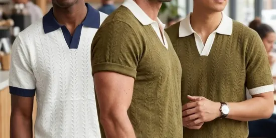 Camisola Polo Tricot Decote V — 2 Cores