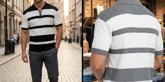 Camisola Polo Riscas Ziper — 2 Cores