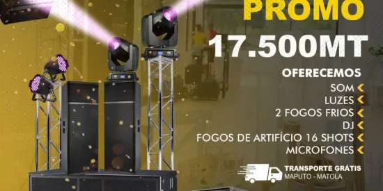 Pacote Promo — Som, Luz, DJ e Fogos